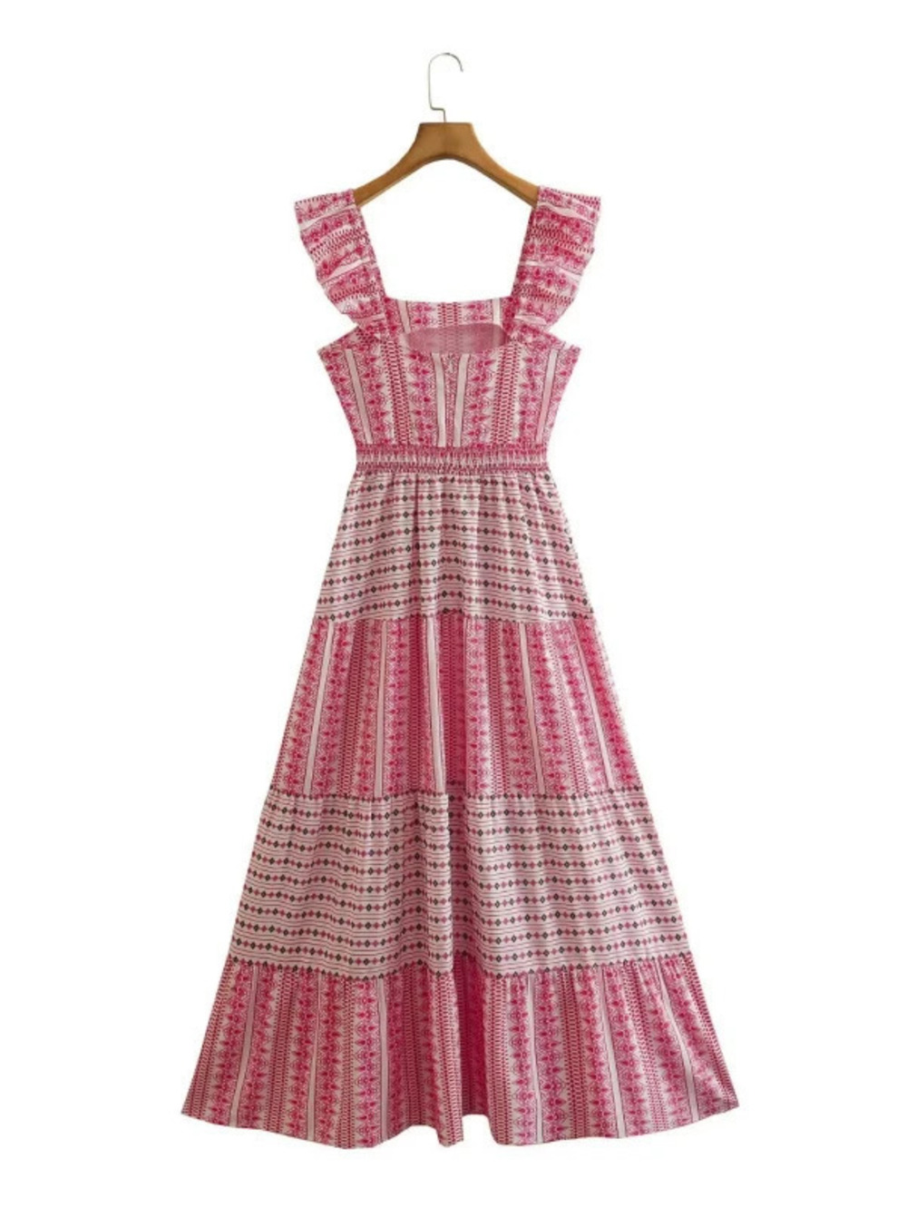 ZARA Slim Fit Printed Midi Pinafore Dress